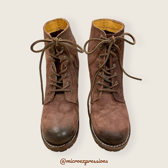 $428 Frye Sabrina 6G Lace Up Dark Brown Real Leather Suede Moto Combat AnkleBoot - Picture 8 of 14